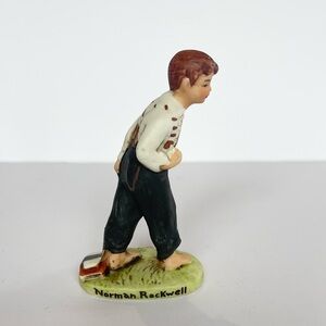 Norman Rockwell Figurine with Red and Black Accents Vintage 1979 Ceramic Boy